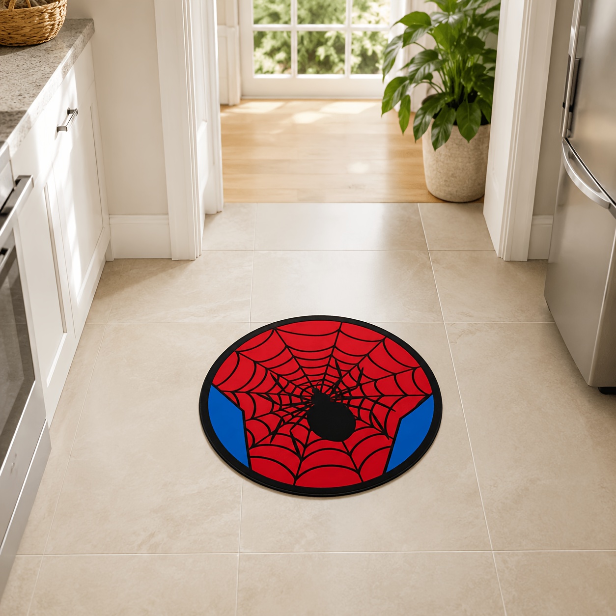 TEMU 1 tapis tendance rouge bleu noir motif araignée, tapis de sol et lavable, chambre à coucher salon salle de jeux, tapis cadeau d'anniversaire et