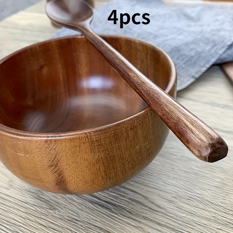 Set of 4 Wooden Soup Spoons, Multifunctional 23.5 Cm Long-Handled Wooden Spoons - Reusable Wooden Cutlery for Stirring, Long Soup Spoons, Suitable for Afternoon Tea, Home, Restaurants, Travel, And Dinner Parties.