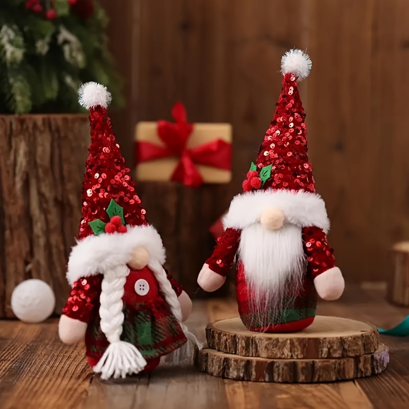 TEMU 2pc Contemporary Christmas Gnomes Decorations, Polyester Handcrafted Figurines, Seasonal Display Festive Accents For Holiday Decor, Universal Christmas Party Supplies