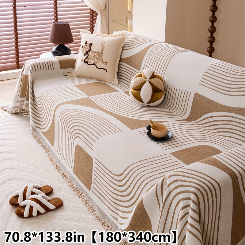 TEMU Jit1pcs Of Lined Chenille Sofa Cover With Tassel, Fun 1pc Sofa Protector, Pet Friendly, Durable Furniture Protector, Suitable For Indoor And