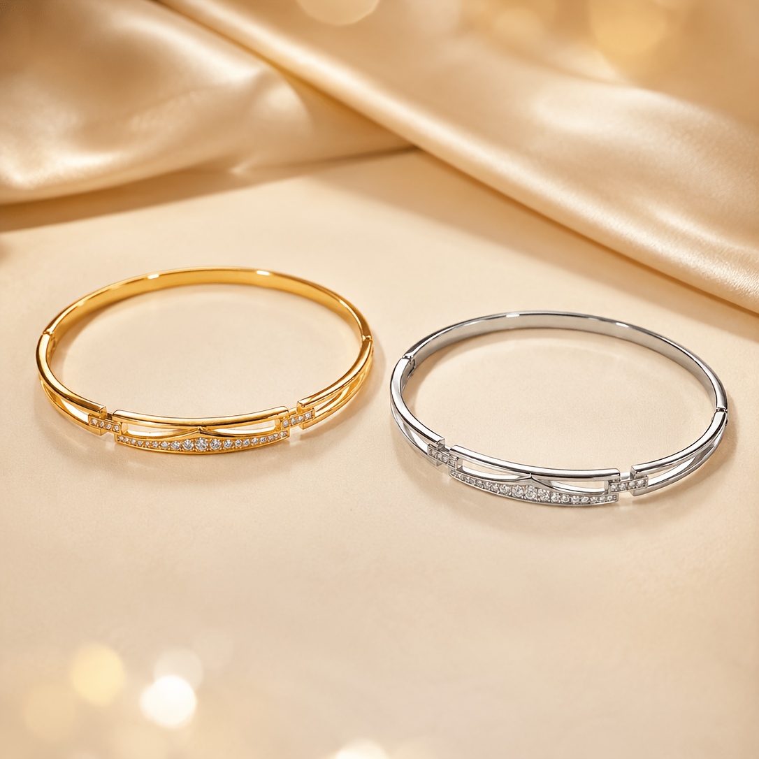 Light Luxury Inlaid Buckle Bangle, Trendy Design