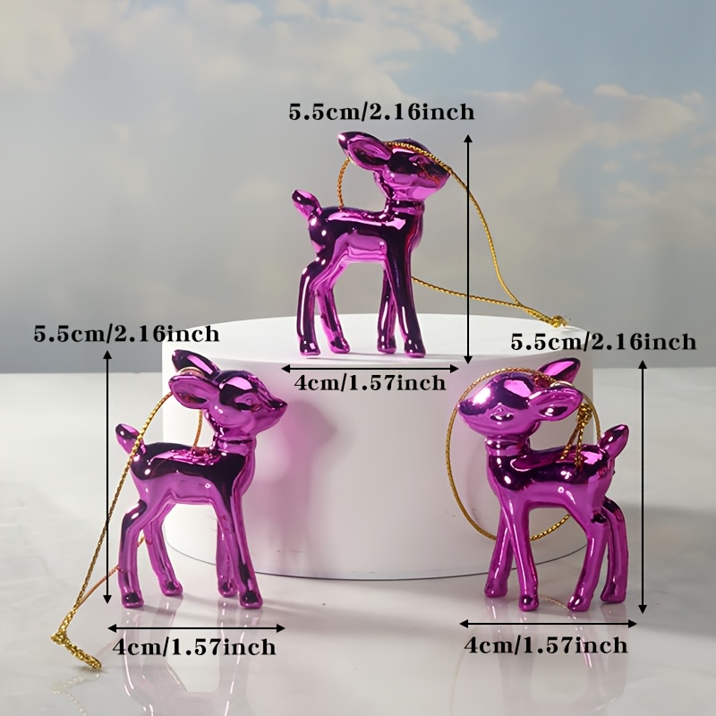TEMU 3pcs Shiny Electroplated Plastic Deer Christmas Ornaments, Mini Purple Reindeer Hanging Pendants, Xmas Decorations For Car Window Home Holiday