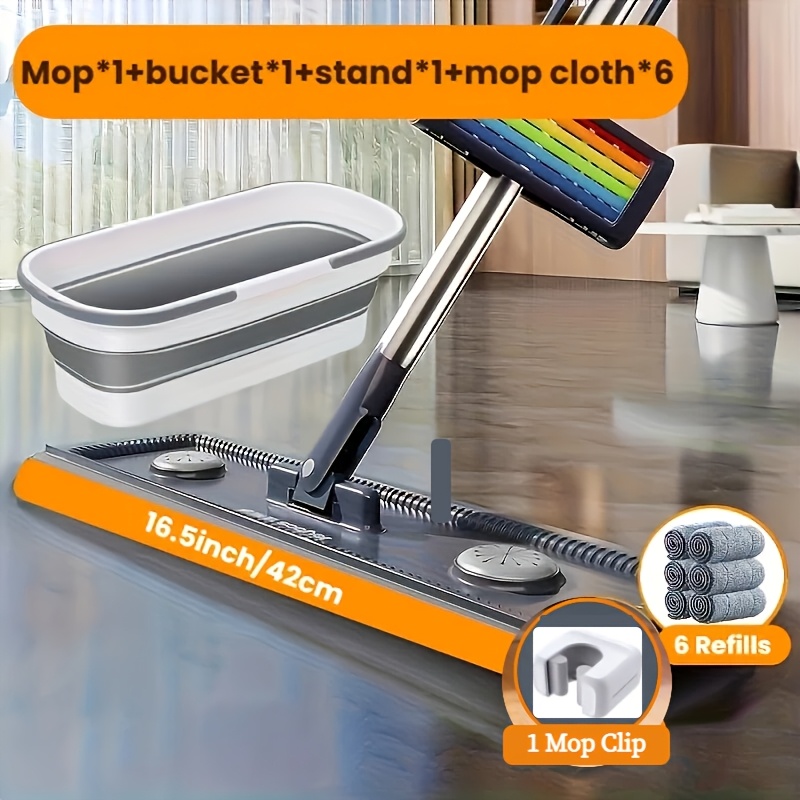 Image of Joybos 360° Rotating Mop & Bucket Set With Thick Pads - Wet/dry Use, Dual Drainage Stripe For Of Tile, Cement, Wood Floors - Perfect For Living Room, Kitchen, Bathroom