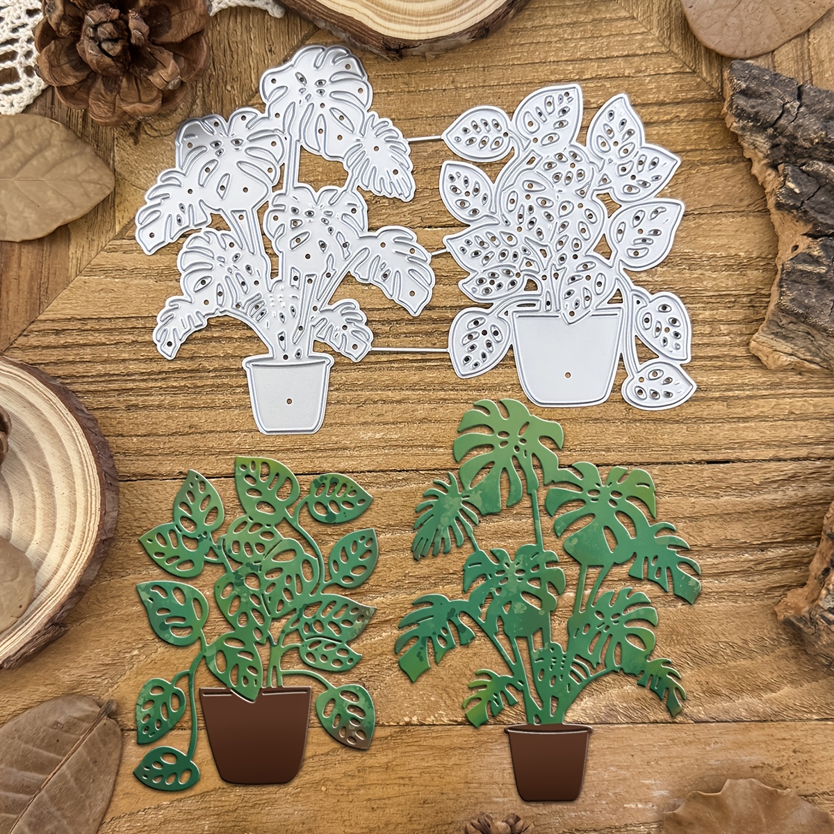 

1 Set Tropical Plant Pots Monstera Metal Cutting Dies For Diy Scrapbooking, Greeting Cards, And Home Decoration - Handmade Craft Embossing Stencils