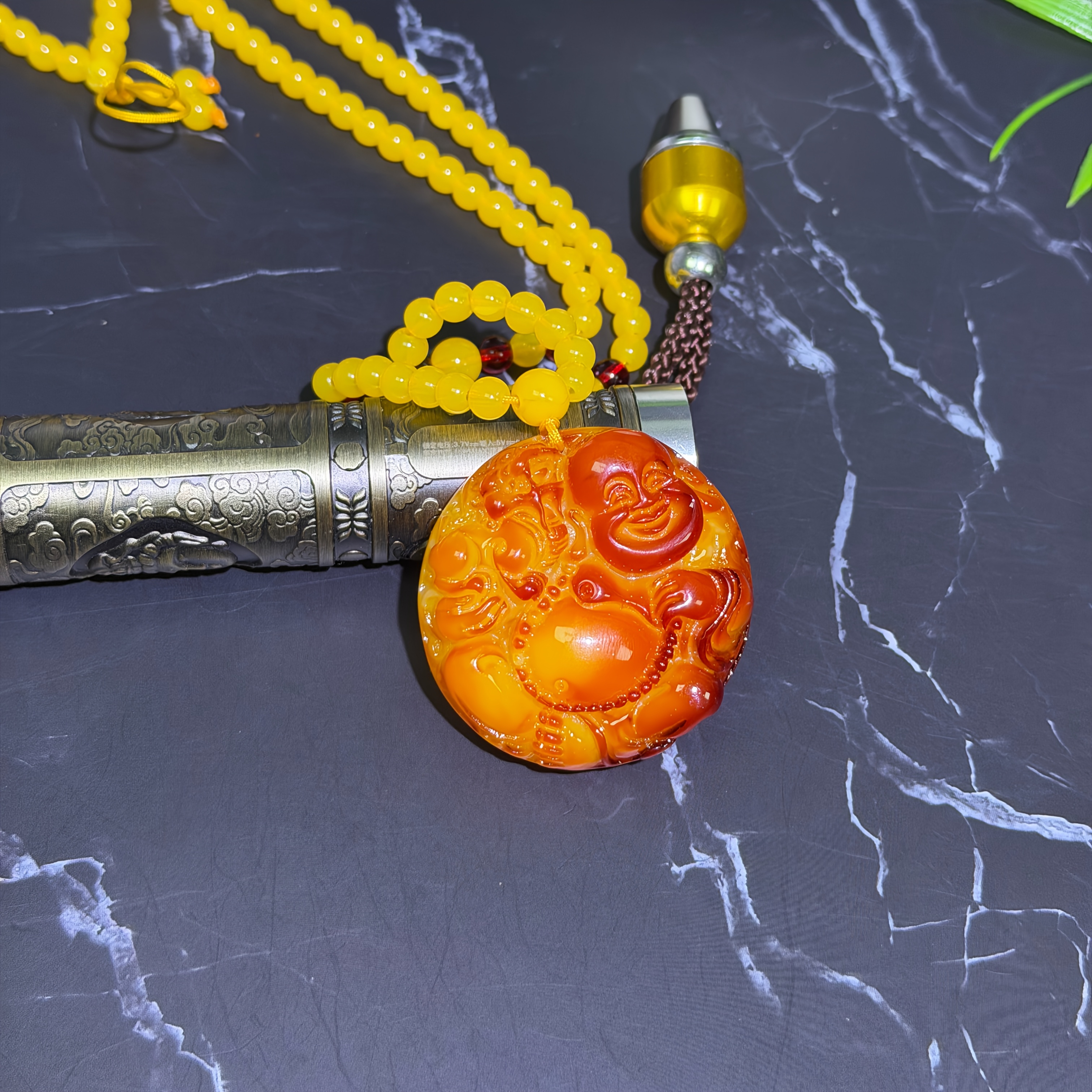 Amber Beeswax Pendant Necklace, Stylish and Elegant