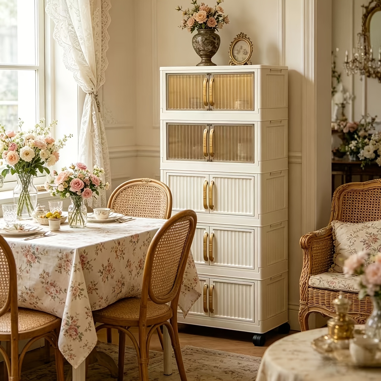 A Five-story Ultra-large Capacity Cream-style Storage Cabinet with Compartments! Equipped with Wheels for Mobility, It Can Store All Clutter In Bedrooms, Living Rooms, And Bathrooms