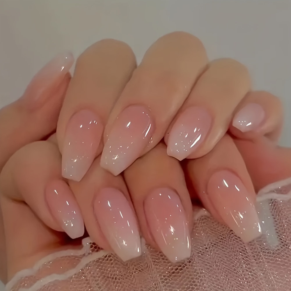 

Glossy Medium Square Fake Nails - Nude Pinkish Gradient Press On Nails