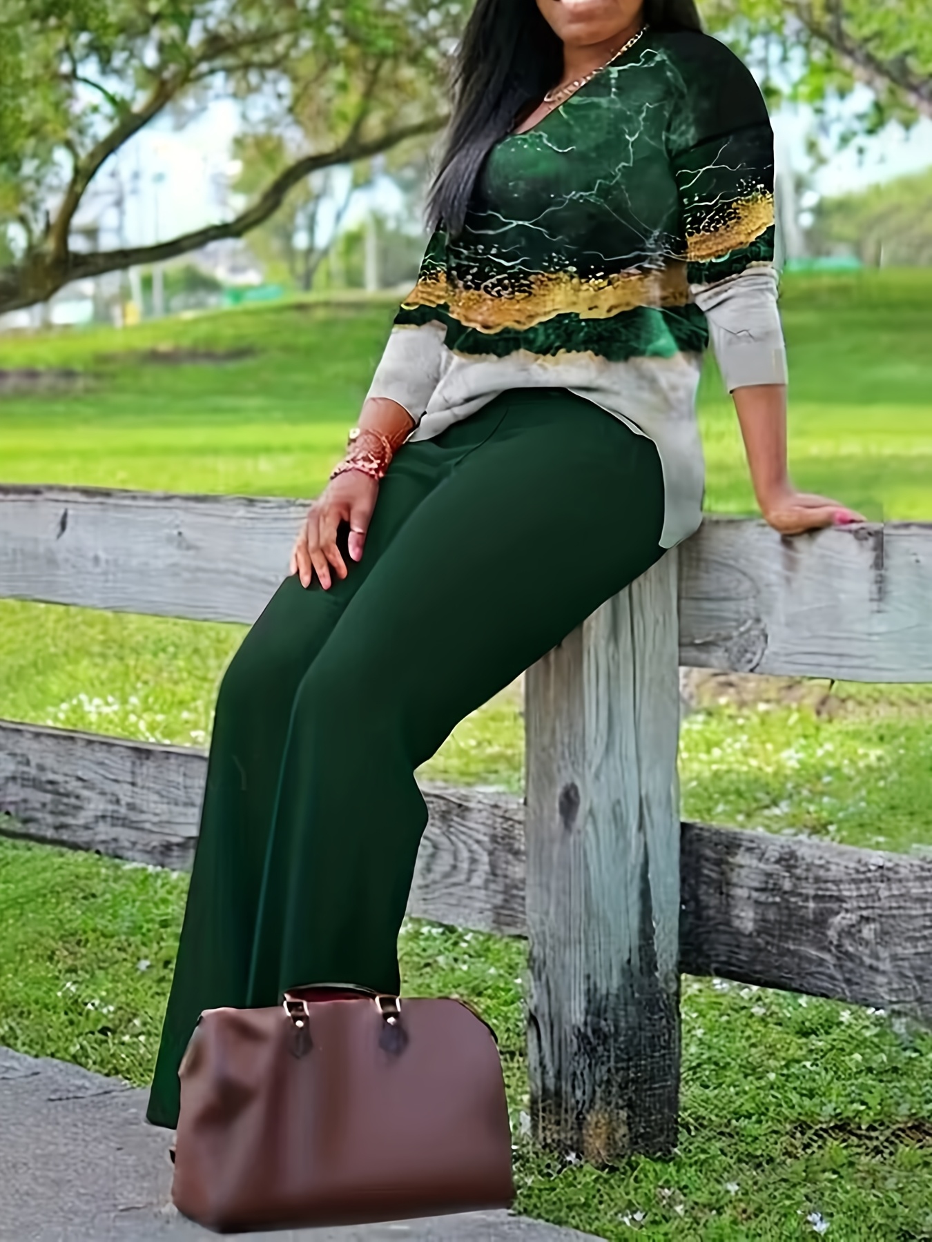 Stylish Women's Casual Print Long Sleeve and Pants 2pcs Set Perfect for Daily Outdoors