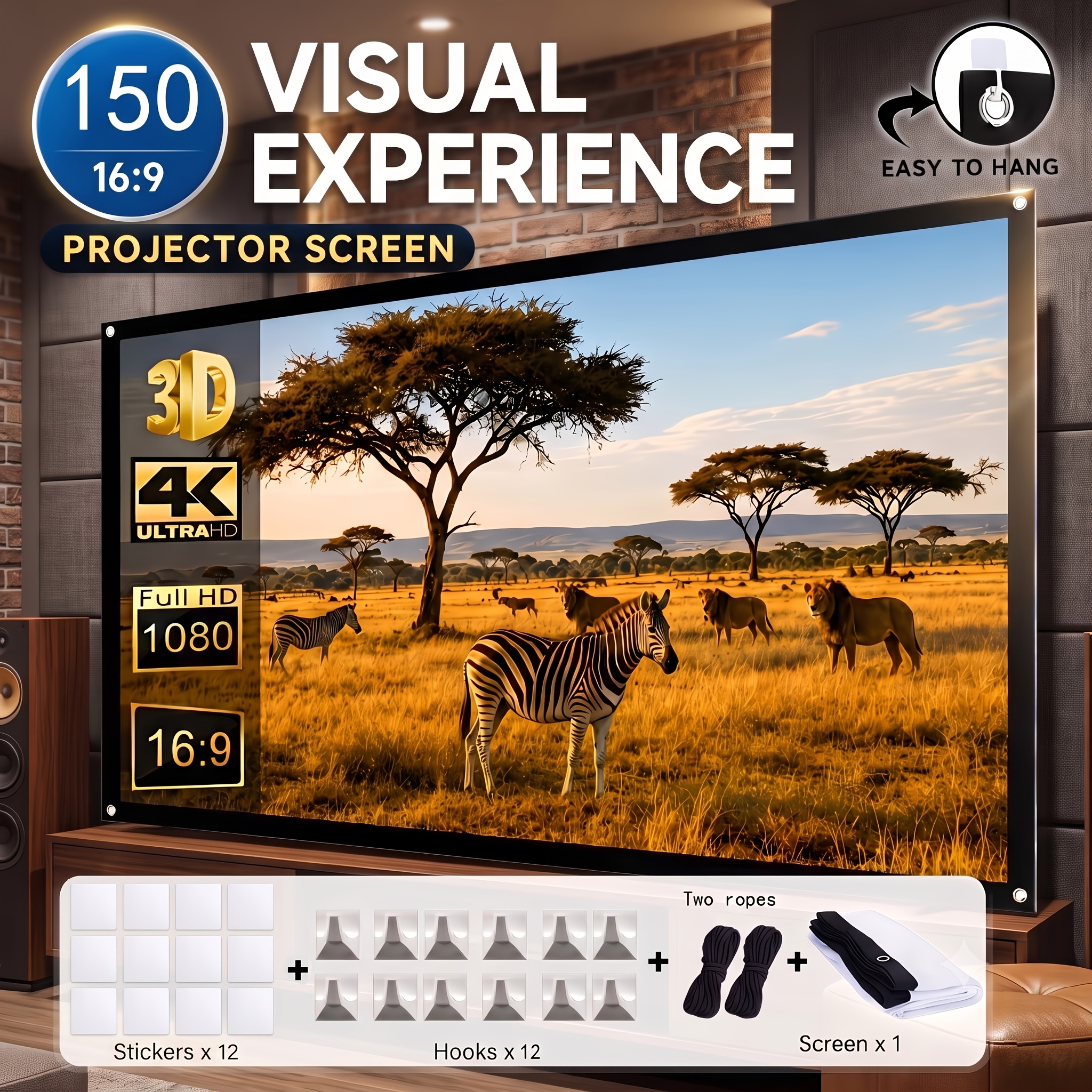 TEMU 150-inch 4k Ultra-hd 3d Portable Projection Screen, Foldable Screen, For Home Theater & Outdoor Use, Christmas Gifts, 15pcs Set (projection