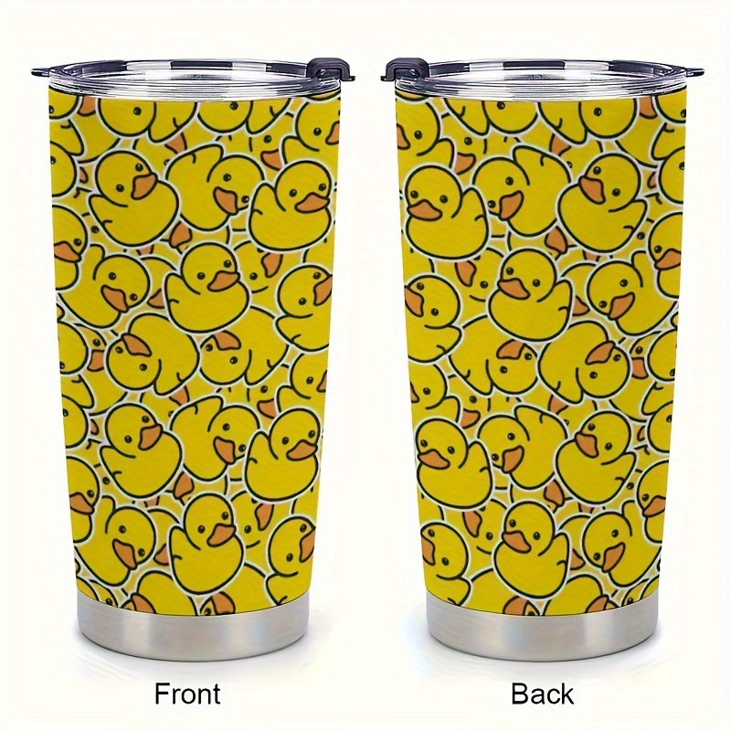 

20 Ounce Duckling Flip Cup: Yellow Duckling Design, Double Walled Insulated Travel Coffee Cup, Perfect For Office, Camping, Or Dining