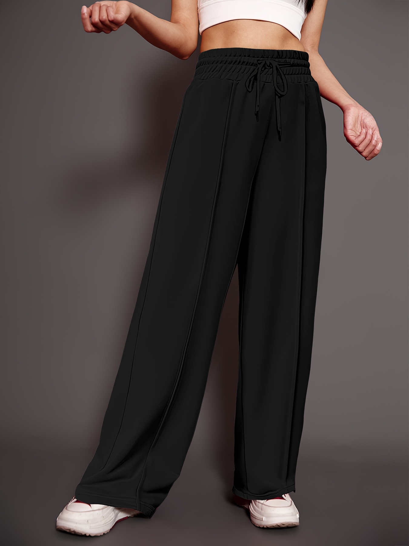 Solid Drawstring Pants Casual High Waist Wide Leg Pants Temu