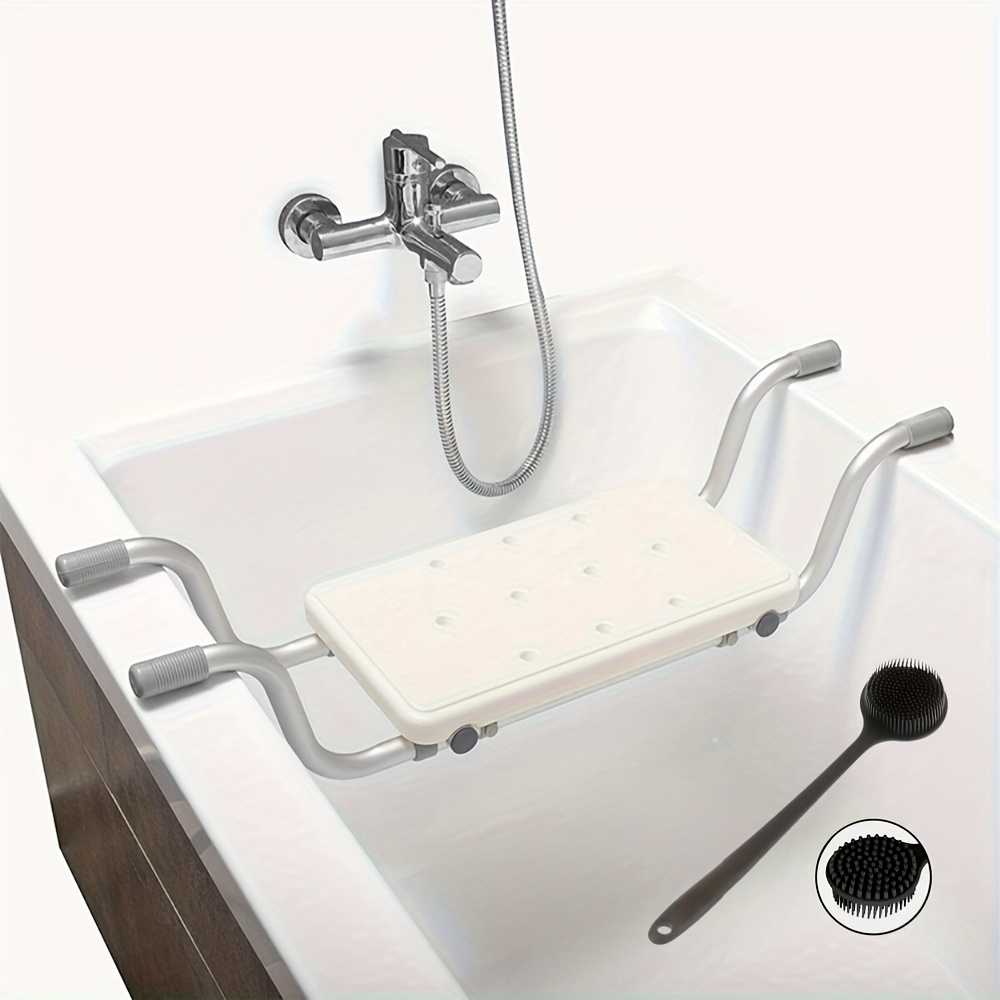 TEMU Bathtub Sitting Stool - White Aluminum Hanging Bathtub Stool, 30.71-33.86 Inches, Telescopic Plate, Lightweight Bathtub Seat, Adjustable, Safety