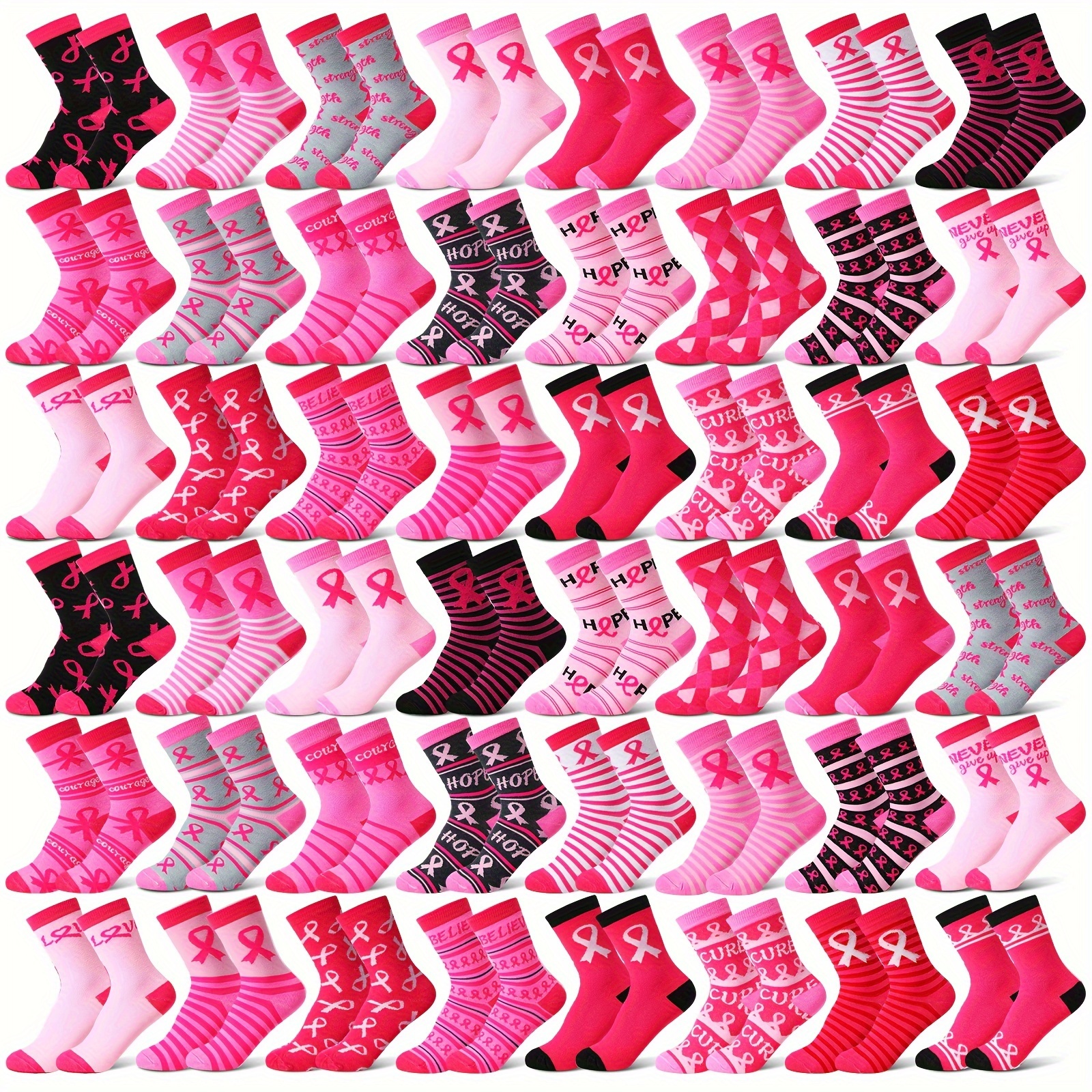 

48 Pairs Breast Cancer Awareness Socks Crew Socks Soft Breast Cancer Socks Bulk Gift For Women Girls Breast Cancer Accessories Party Volunteer Sport Survivor Decoration