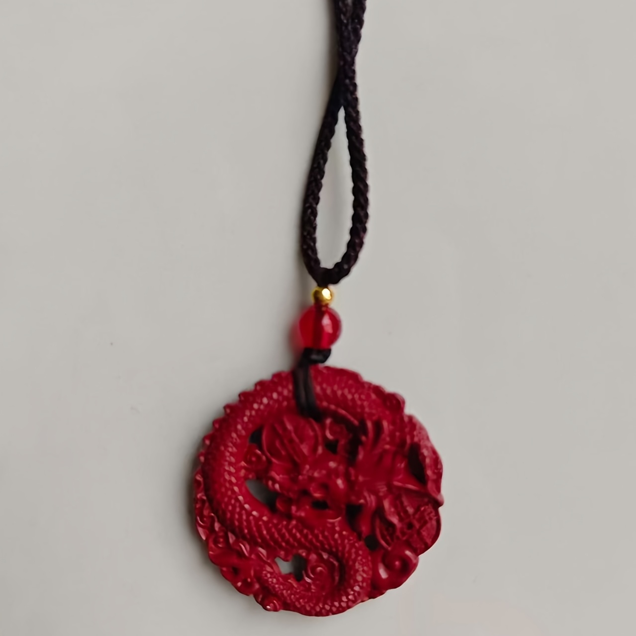 Red Natural Dragon Pendant, Couple Lucky Charm Necklace