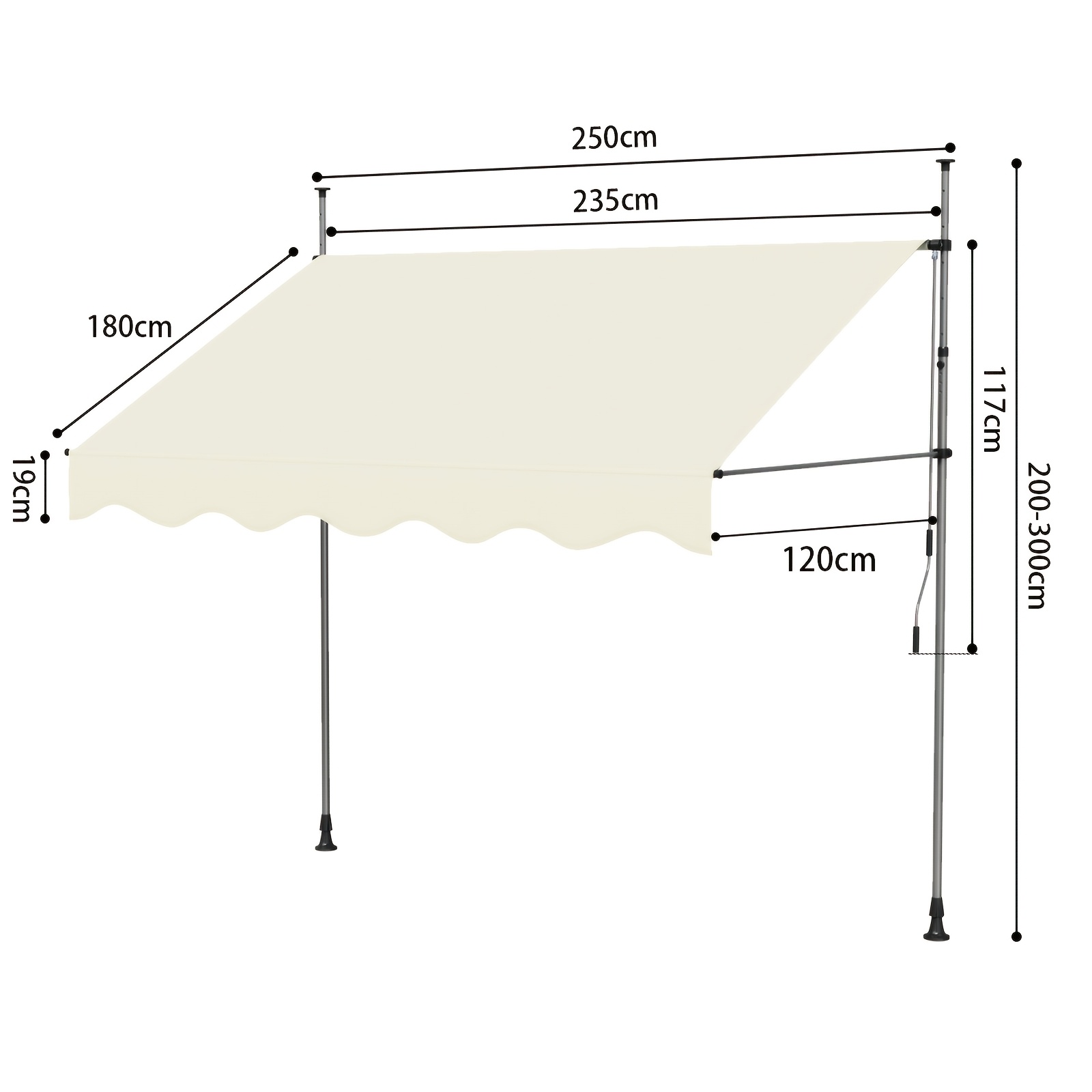 TEMU Toldo retráctil manual , pantalla de privacidad plegable para exterior de 2.5*1.2m, toldo de patio ajustable y manivela manual, toldo de patio