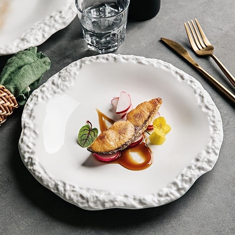 1pc of Shallow Plate with Rock Texture (30.48/25.4/20.32 cm) - Contemporary Minimalist Ceramic Dishware Featuring Rustic Edges for Dining at for home And in Hotels