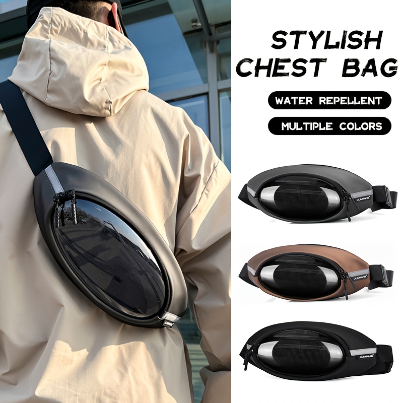 

Fashionable Men's Transparent Chest Bag, Casual Waist Bag, Pu Material Single Shoulder Bag