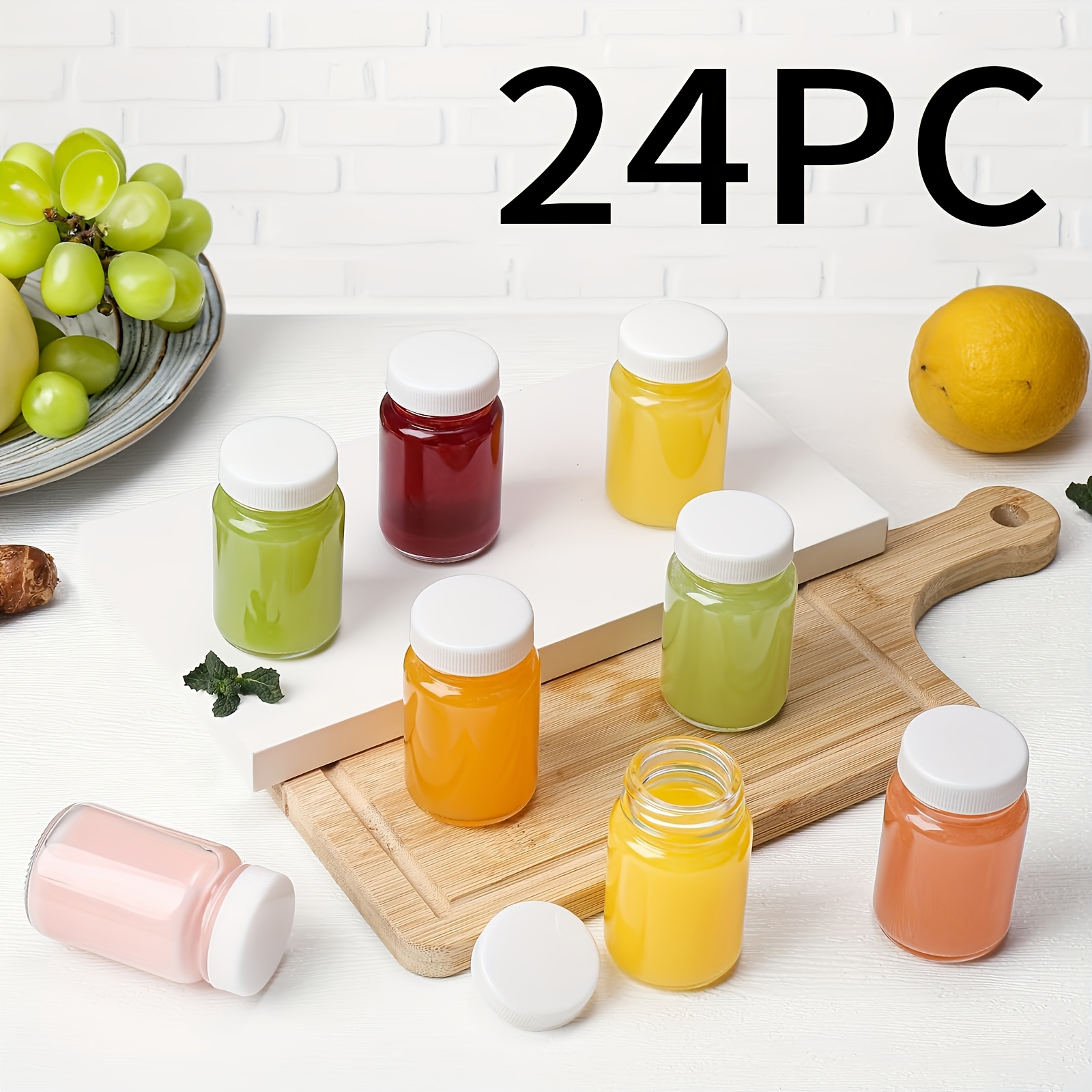 TEMU 24pcs Glass Bottle, 2oz Small Glass Juice Bottle With Lid For Liquids, Mini Glass Sample Bottle, Leak Proof Reusable Glass Bottle For Ginger,
