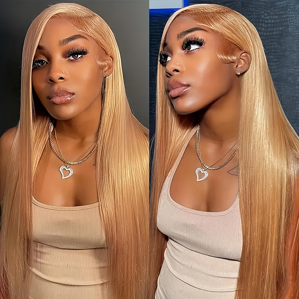 TEMU Elegant Honey Blonde Straight Lace Front Wig For Women, 150% Density 26 Inch, Synthetic Hair Wigs, Pre- Glueless Transparent Lace, Hd 13x4 Lace Area, Long Hairstyle Wig