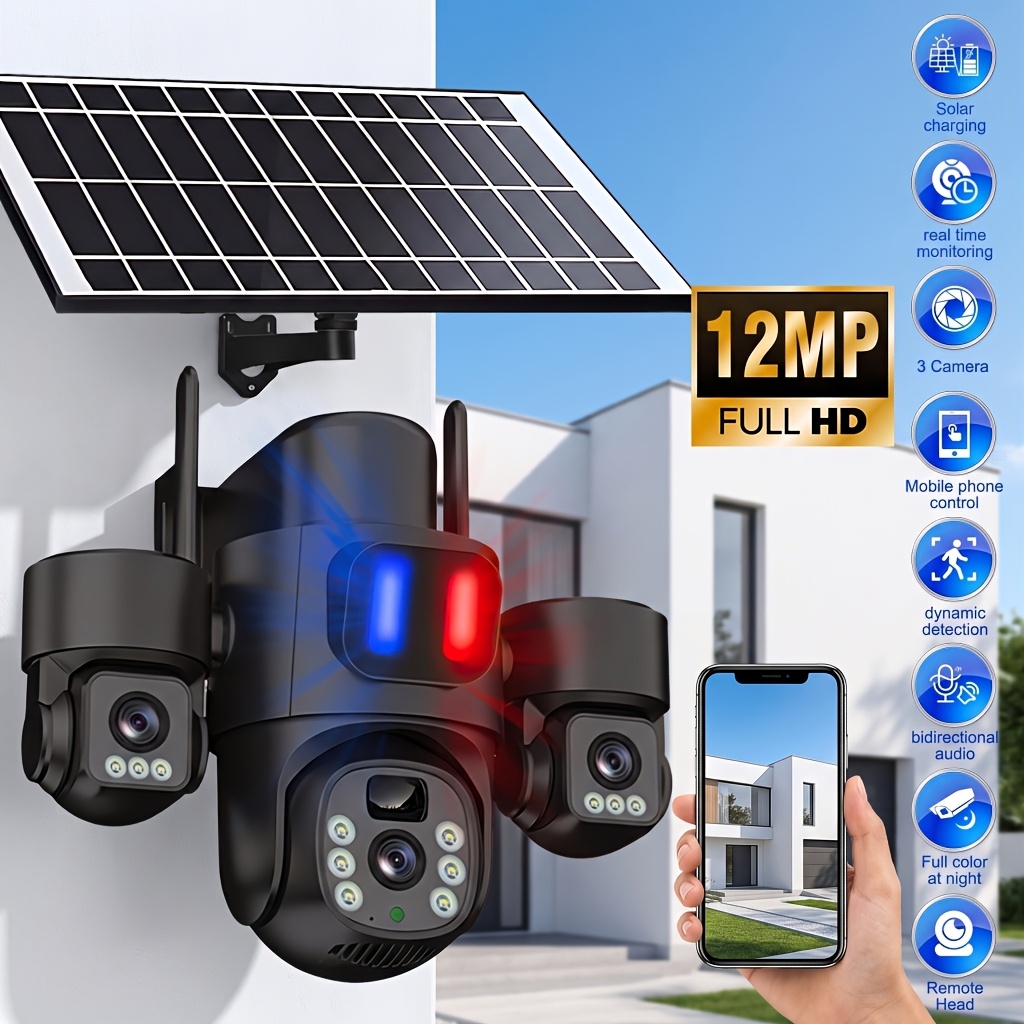 TEMU Kepeak Solar Security Cameras Wireless Outdoor With Light, 12mp Camera With Color Night Vision And Detection, 2-way Talk Spotlight Siren Alarm,