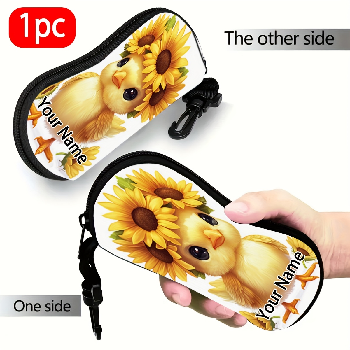 Customizable Chick & Sunflower Glasses Case - Reusable, Compact Organizer for All Types & Sizes, Ideal for Travel, Christmas & Halloween Gifts, Unisex Fashion Accessory with Hook, Glasses Case, Contact Lens In All Colors, Contact Lens For Eye/eyes In Various Tones, Large Contact Lens, Cookie Periodic Insert