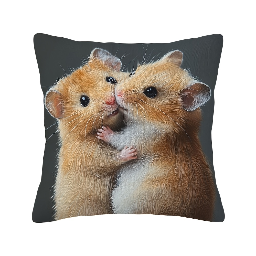 

1pc Contemporary Hamster Design Polyester Throw Pillow Cover, Double-sided Animal Print, Machine Washable, Zipper Closure, Woven Decorative Cushion Case For Room Types - Cover Only