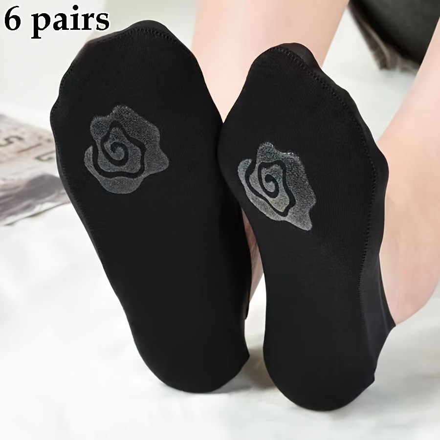 

6 Pairs Women's Ice Silk No-show Socks, Summer Breathable Low-cut Liners For High Heels, Thin Anti-slip Invisible Boat Socks