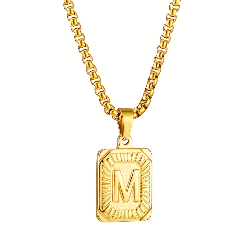 TEMU English Letter "a-z" Pendant With A Brushed Finish On A Cuban Link Chain. This Simple And Stylish Geometric Pendant Necklace Is And Suitable For