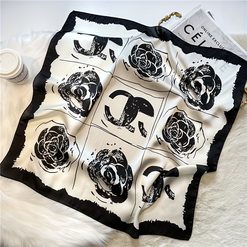 

Elegant Polyester Square Scarf For Women - 70x70cm Mature Style With Black And - Decorative Inelastic Satin- Fashion Accessory For - No Feather Hand Washable