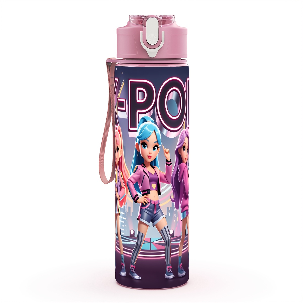 TEMU 1pc Plastic Water Bottle, Urban Fashion Trio-themed Printing, Safe To Drink, Leakproof, Easy To Clean, Portable, 25oz/750ml, Suitable For Gym,