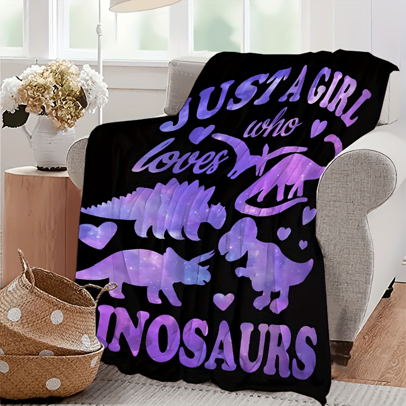 TEMU Cozy Dinosaur-themed Plush Throw Blanket - Soft, Lightweight Flannel With " Who Dinosaurs" Design, Perfect For Sofa Snuggling, , Machine Washable