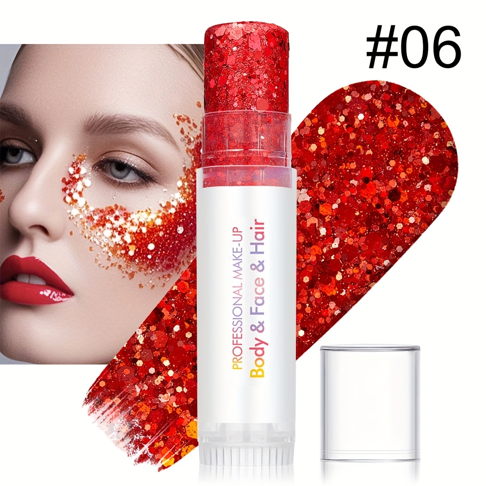 Magic Party Glitter Stick - Christmas Red, Easy To Apply, Long-lasting Sparkle, Multipurpose Glitter For Face, Collarbone, And Body, Suitable For Cosplay, Parties, And Music Festivals