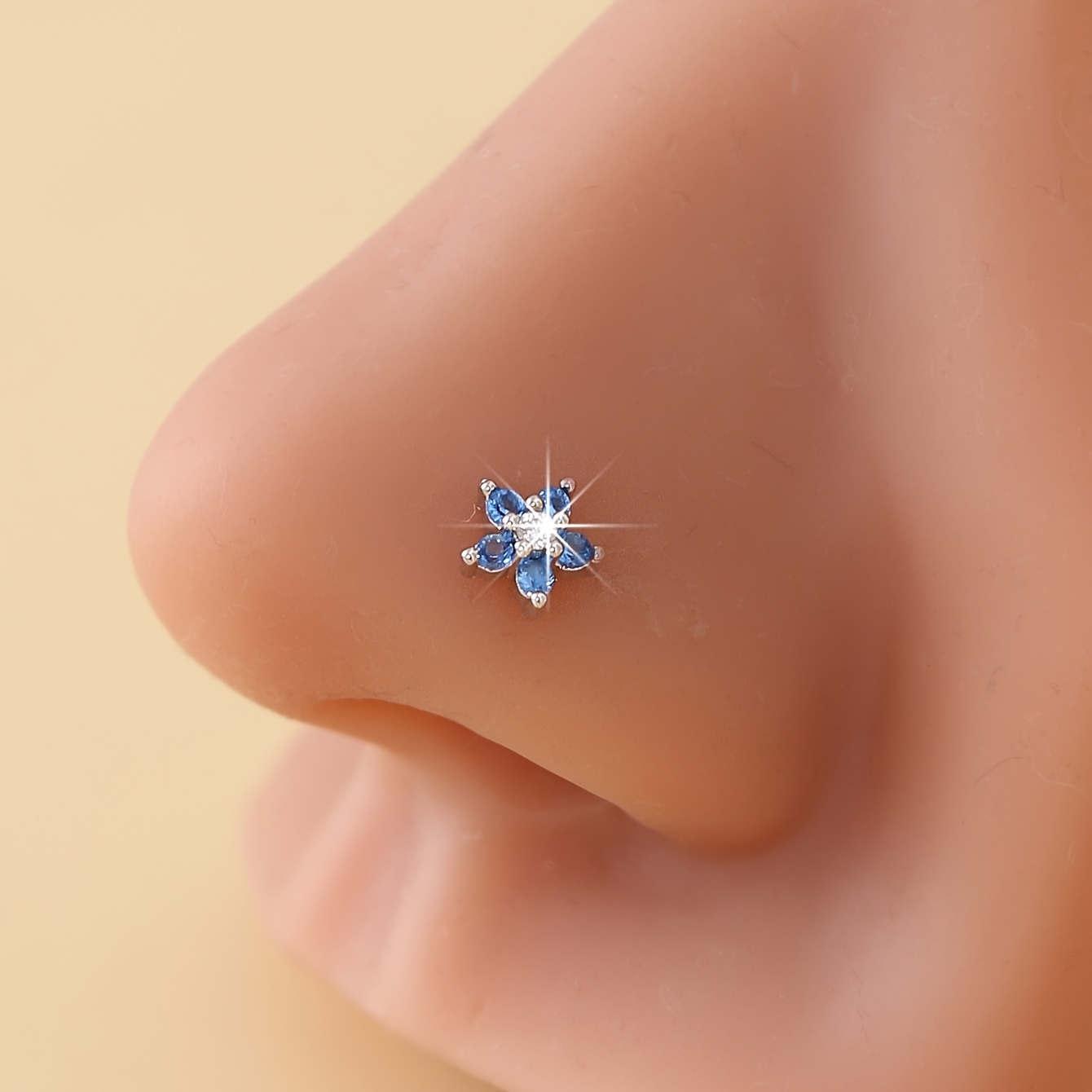TEMU 1 Pequeño Pendiente de Nariz con Zirconia Sintética Azul, Ideal para Uso Diario y Regalos - Diseño Lindo de Anillo de Nariz - Joyería de