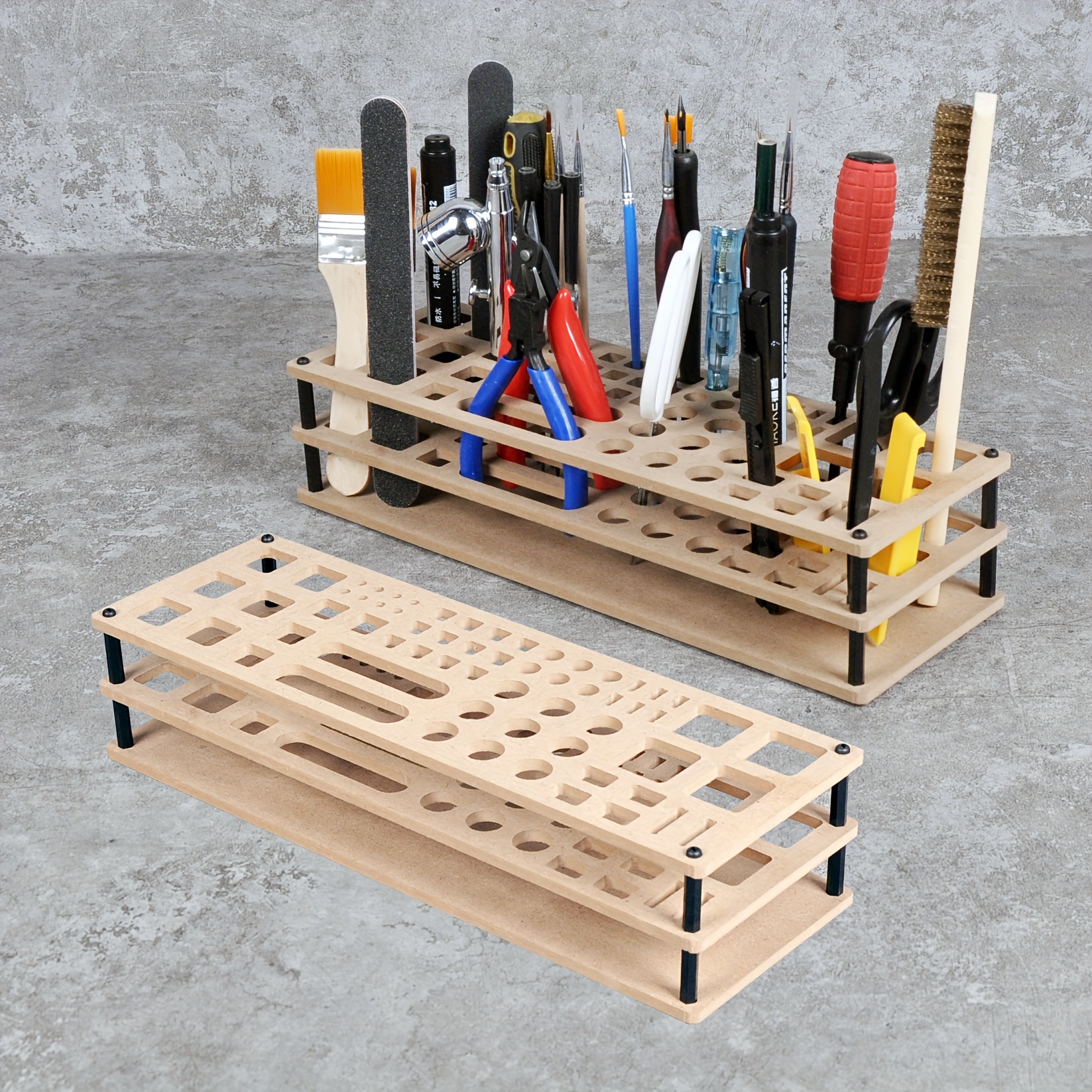 

Model Building Tool Organizer - Wooden Storage Rack For Crafting Tools, Scissors, Pens & Tweezers - Ideal For Hobbyists 14+