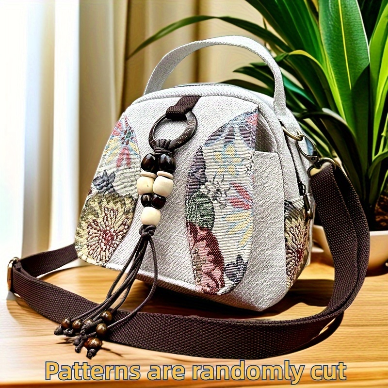 E-shop GUDAOBELL Handgemachte Bestickte Mini-Umhängetasche - Ethnisches Blumenstickerei mit Perlenquasten, Verstellbarer & Abnehmbarer Riemen,
