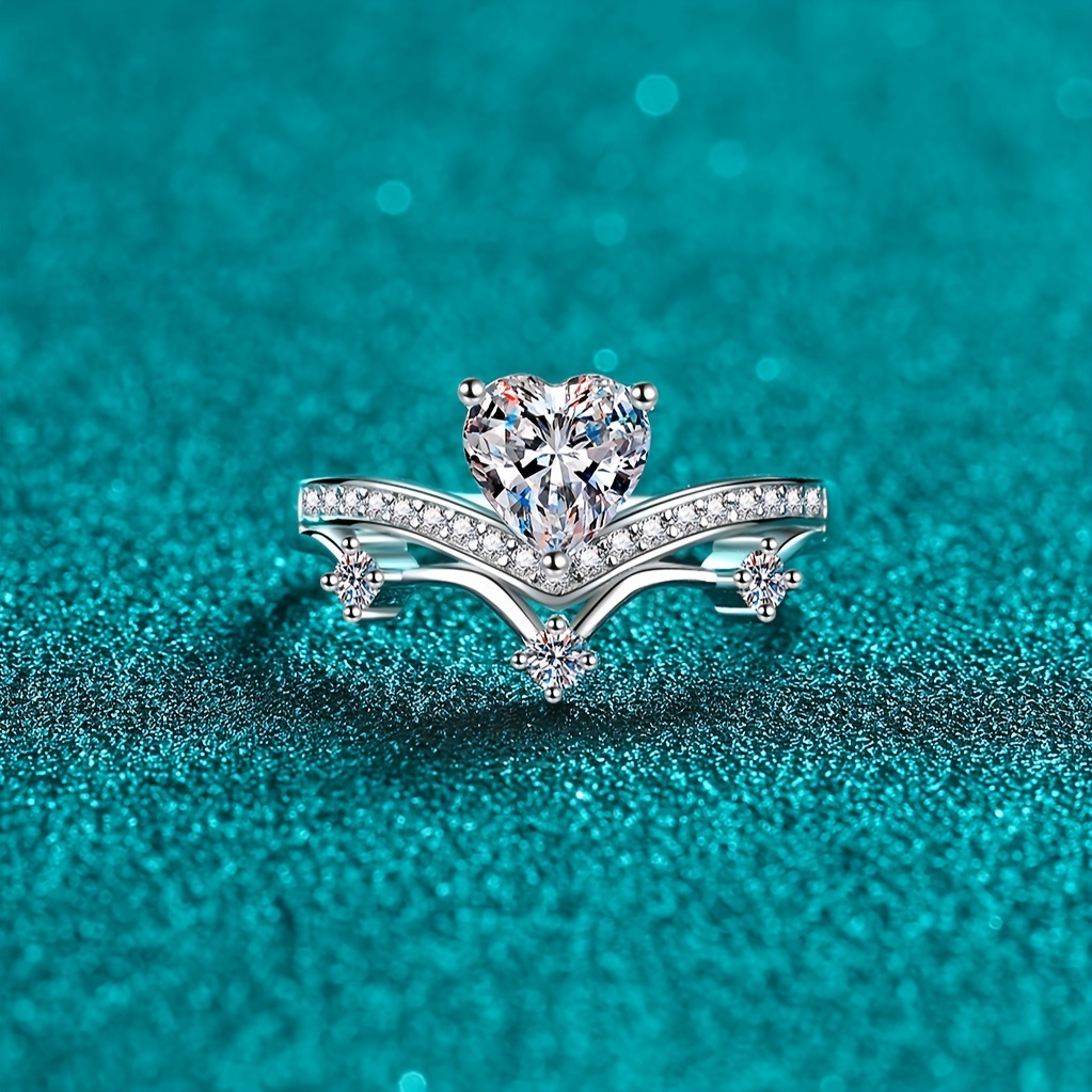 fashion heart shaped synthetic zircon decor 925 silver ring Temu