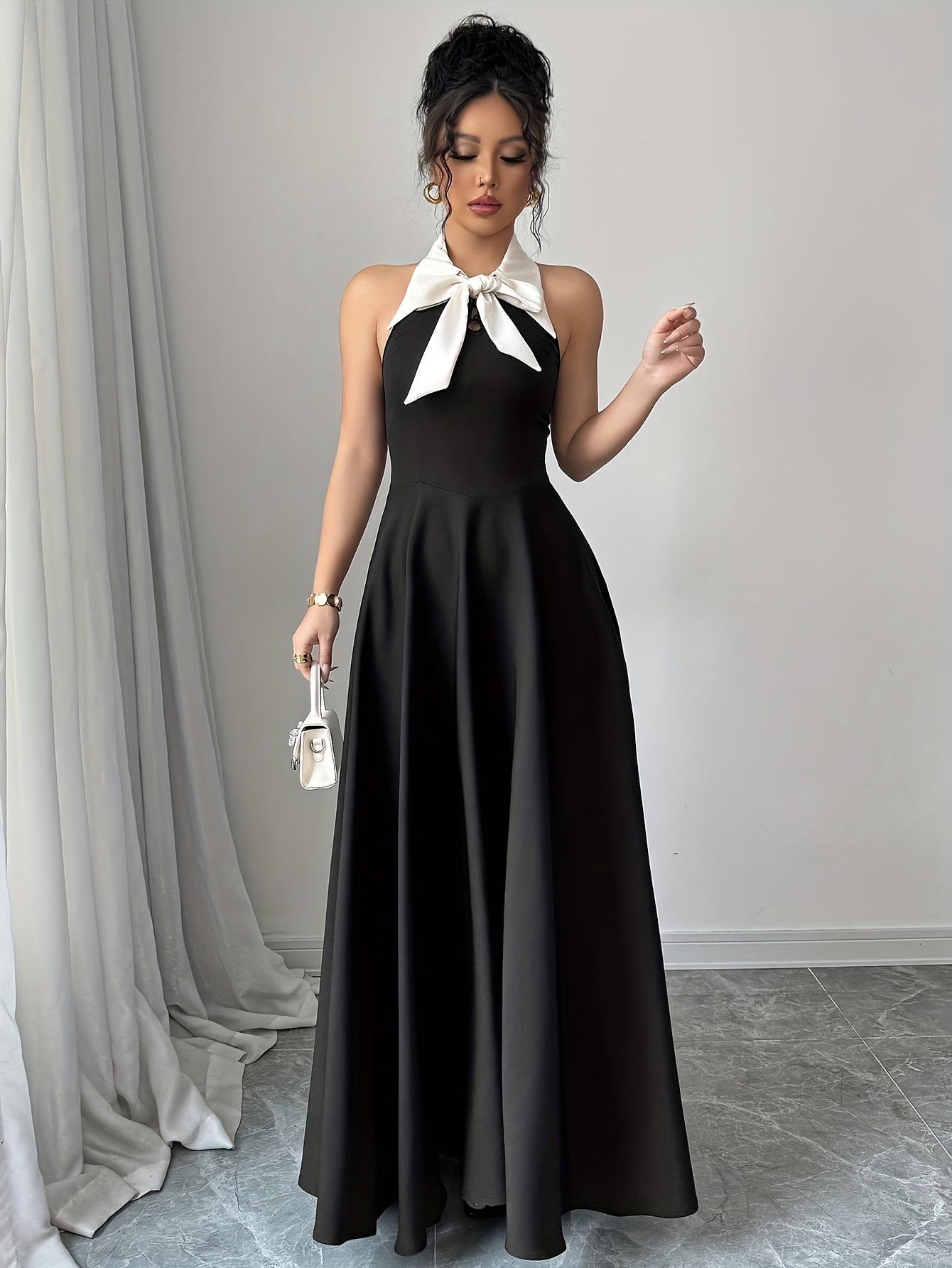 womens elegant backless halter neck sleeveless dress bow - Temu Mauritius