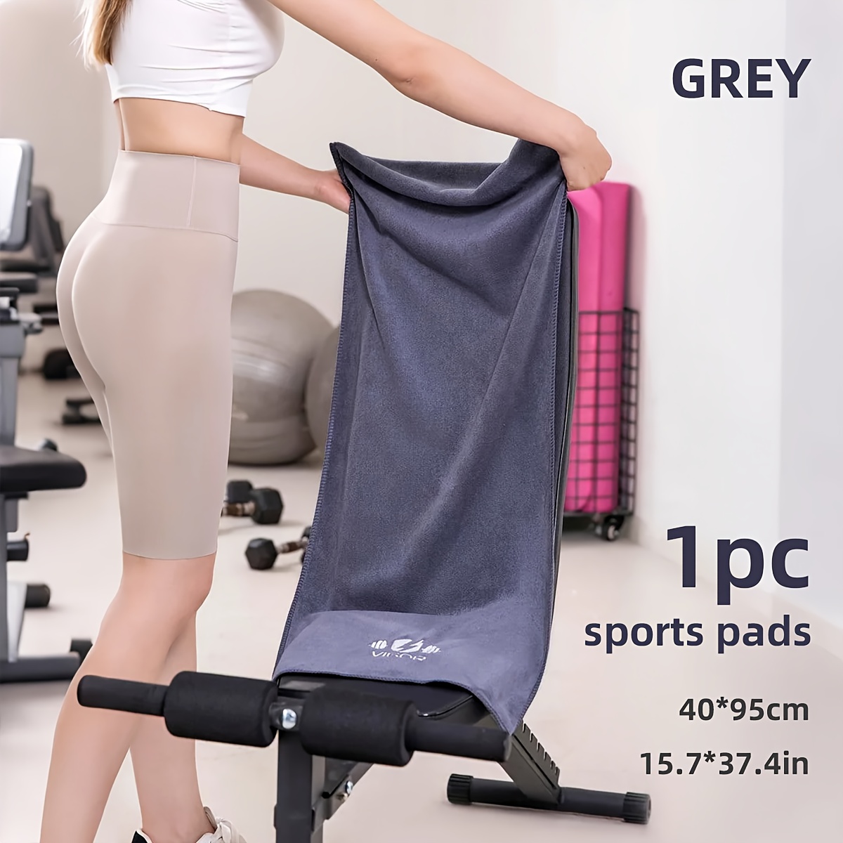 TEMU 1pc Heavy-duty Gym Equipment Padding Towel - 40x95cm (15.7x37.4in) Soft Absorbent Workout With Pocket & Hanging Loop, For Treadmills, Exercise,