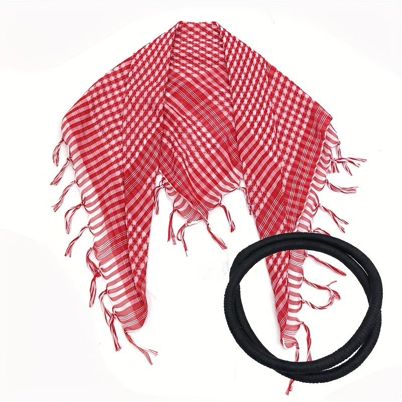 TEMU 2pcs Classic Print Lightweight Short Tassel Arabic Unisex Headscarf Hat Band Set, 2pcs Combo, Simple And Versatile Outdoor Shade Sun Headscarf
