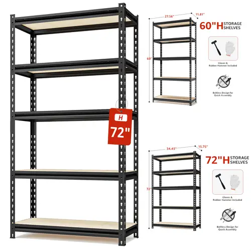 2000lbs capacity 5 tier 72h 60 h storage shelves x 36 w x 16 d 60 h x 28 w x 12 d adjustable metal shelving unit heavy duty garage storage shelves for warehouse basement kitchen pantry living room black