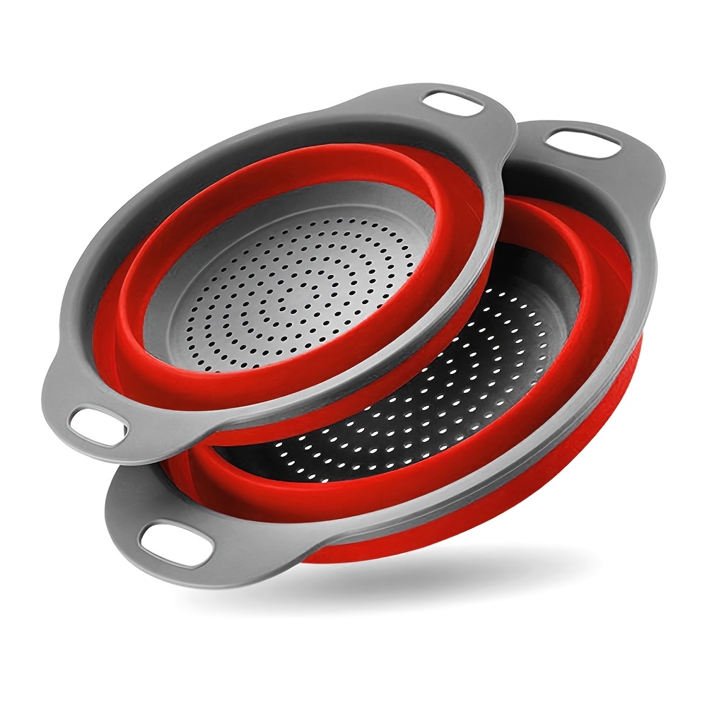 TEMU Foldable Silicone Drain Basket Set Of 2 With Foldable L Mesh, Very Suitable For Draining Pasta, Vegetables And Fruits, Suitable For Kitchen Storage And Travel Use, Large And Small Sizes