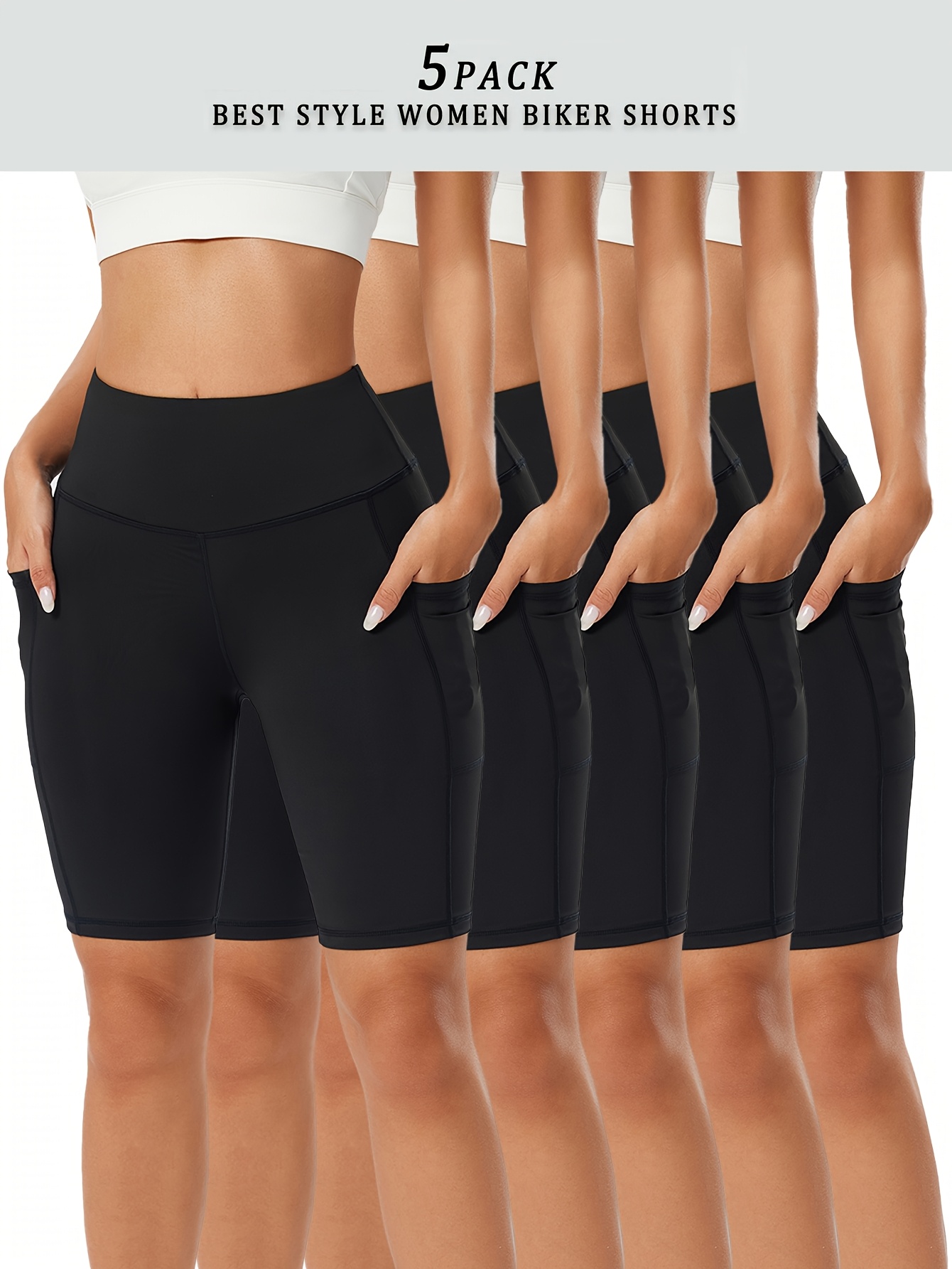 Women'S High-Waist Elastic Yoga Shorts 5pcs Set - Hip Lifting, Perspiration-Wicking, Breathable for Running And Fitness