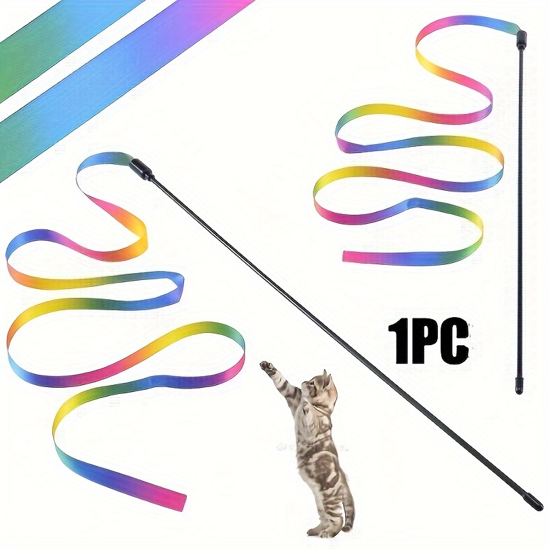 

Pet Cat Teaser Stick Indoor Interactive Color Ribbon Toy Rainbow Cloth Strip Teaser Stick