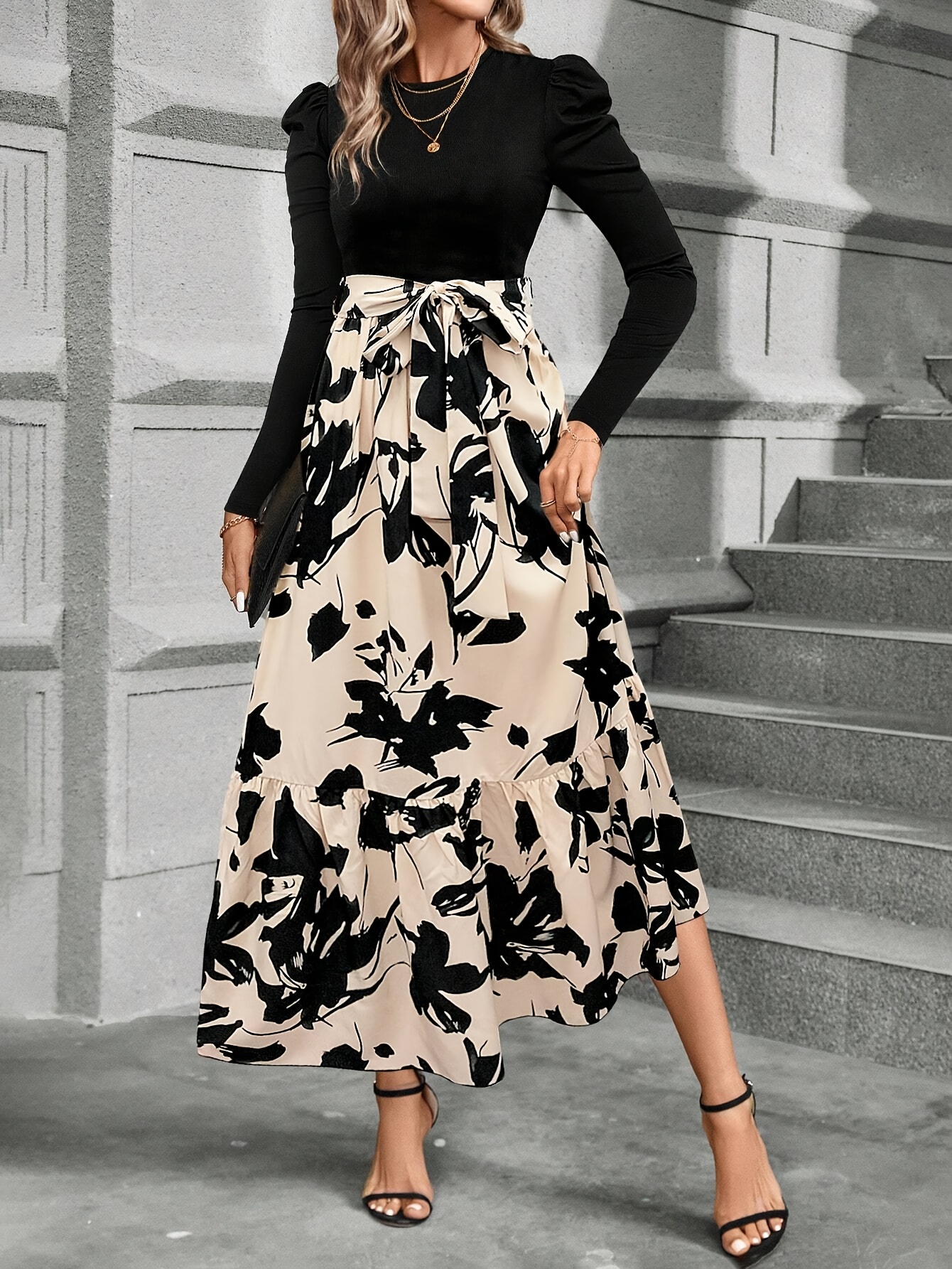 a line long bridesmaid dresses Zapakasa Women Dusty Rose Chiffon A-Line Long Bridesmaid Dress V-Neck Long  Sleeves Wedding Guest Dress main image 0