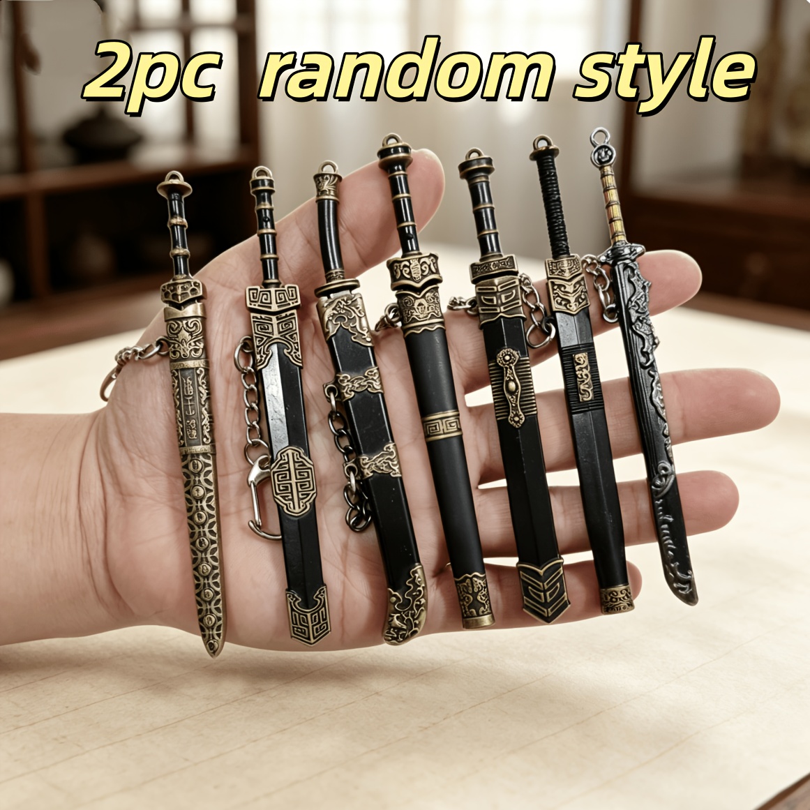TEMU Random 2pcs Mini Ancient Weapon Keychains, For Pendant Collection , Holiday Gift!