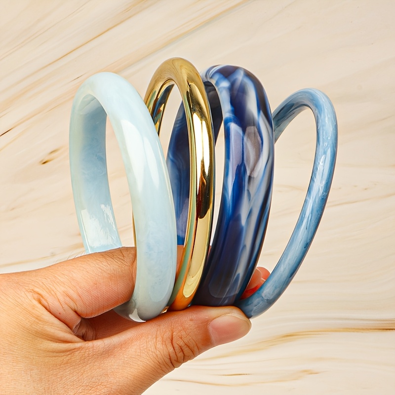 TEMU Bracelet Vintage Élégant – Un Design Simple et Stylé, Cet Ensemble de Bracelets Texturés pour Femme est en Résine Bleue et Dorée. Convient pour