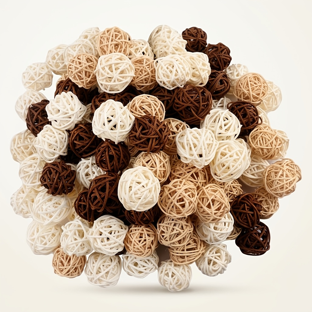 TEMU 50 piezas de bolas de mimbre y ratán de 3.05 cm/1.2" (, beige, café), mini esferas decorativas para relleno de jarrones y cuencos, adornos para