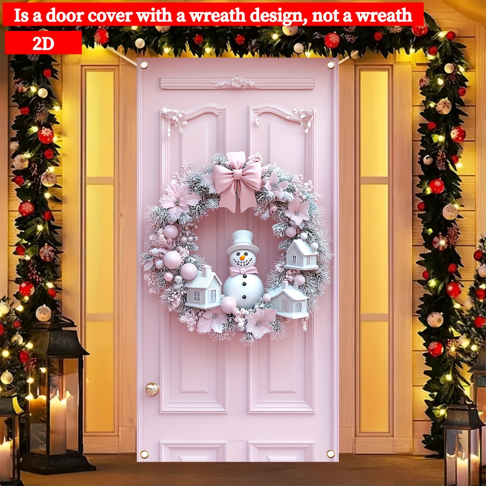 

1pc Modern Polyester Snowman Wreath Decoration, 35.4x70.8-inch Pink Floral 2d Christmas Banner, Indoor & Outdoor Party Supplies, No Electricity Required, Featherless