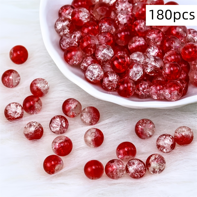E-shop 90/180 Stück 8mm Rote, Weiße Transparente Rissperlen mit Löchern, Ideal für Armbandherstellung, Valentinstagsdekoration DIY Perlenbasteln