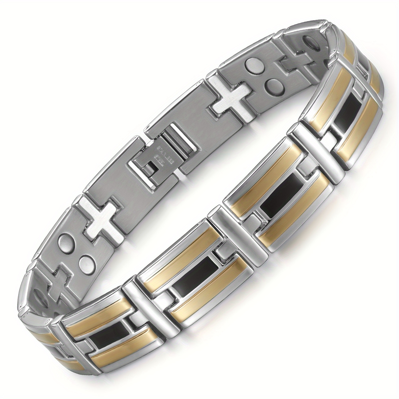 Image of 316l 316l Stainless Steel Magnetic Bracelet For Men (3500 ) With Magnetic Function, With Golden And Black Oil Technology, Adjustable Bead Design, With Disassembly Tool And Exquisite Gift Box